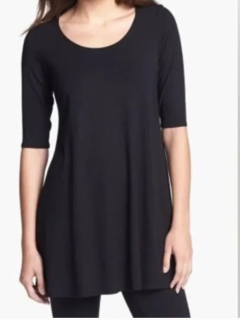 Eileen Fisher Jersey Knit Scoop Neck Short Sleeve Tunic Black